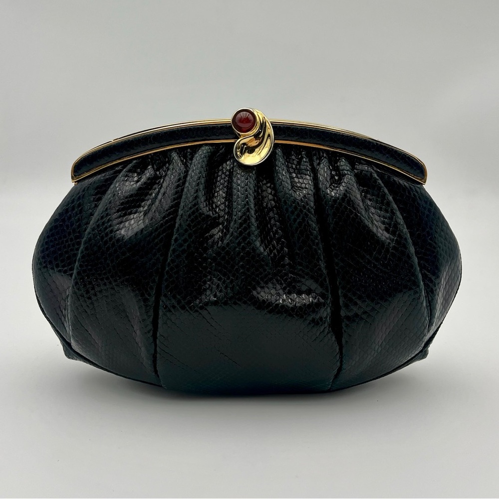 Judith Leiber Vintage Black Snakeskin Clutch with original bag